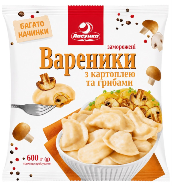 деталь Вареники с картофелем и грибами 600г Ласунка