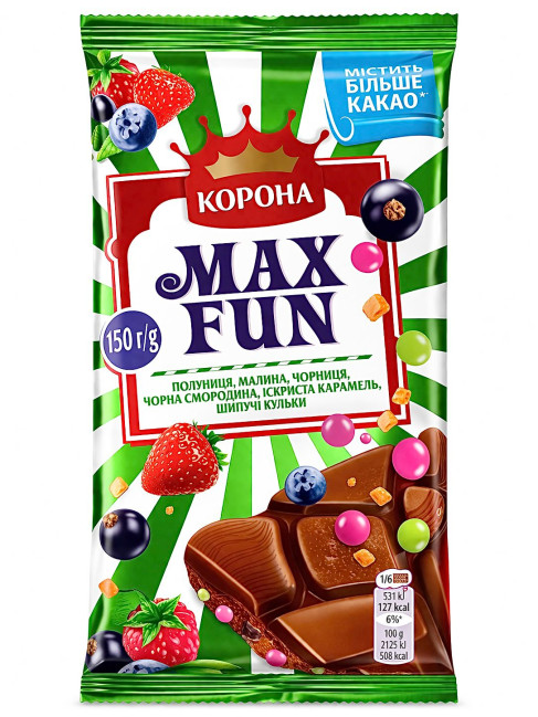 деталь Молочный шоколад MAXFUN «Ягодный микс» 150г KORONA