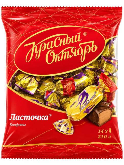 деталь Конфеты в шоколадной глазури Ласточка 210г Красный Октябрь