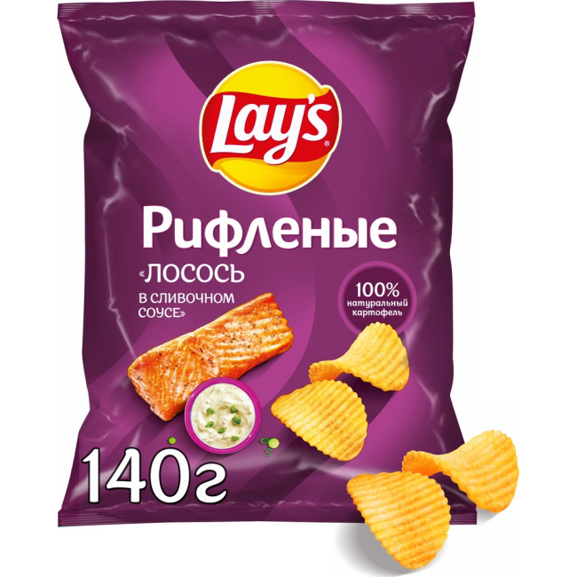 деталь Чипсы со вкусом Лосось в сливочном соусе 140г Lays