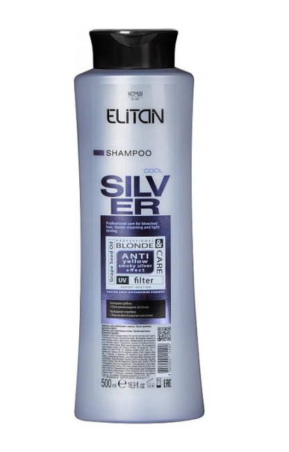 деталь Шампунь для осветленных волос Против желтизны Дымчатое серебро 500мл Elitan