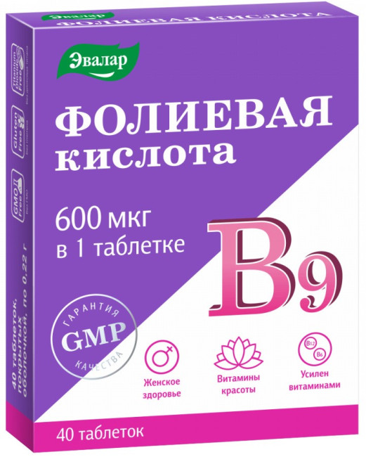 деталь Фолиевая кислота В12 и В6 40 таблеток 8,8г Эвалар