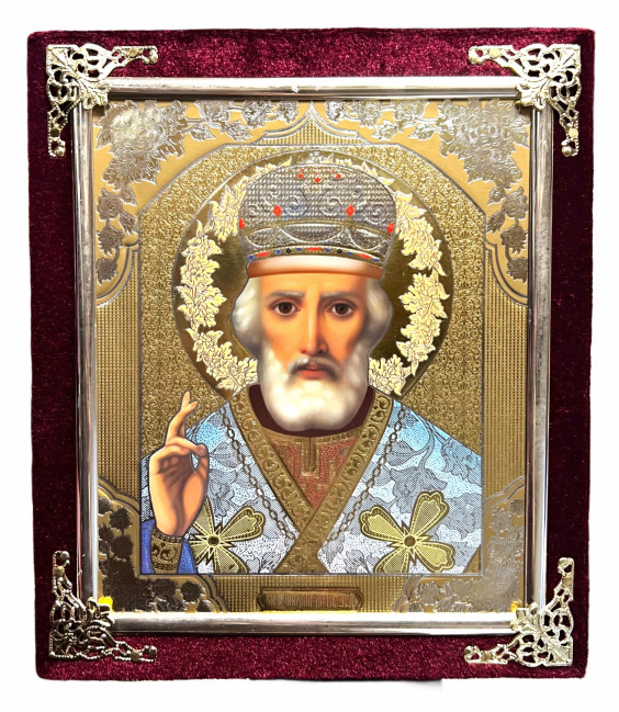 деталь Икона в бархате 15x18см Николай (красная)