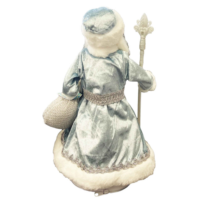 деталь Фигурка Деда Мороза в светло-сине-белом с серебром, с отделением для сладостей и подарков, 40 см