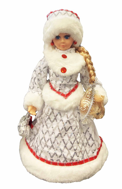 деталь Фигурка Снегурочки бело-красная с отделением для сладостей и подарков, 35 см