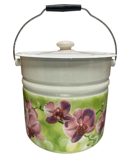 деталь Эмалированное ведро с крышкой 12 л Орхидея