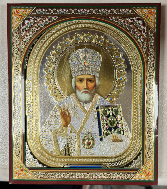 деталь Икона деревянная Николай 15х18см в футляре