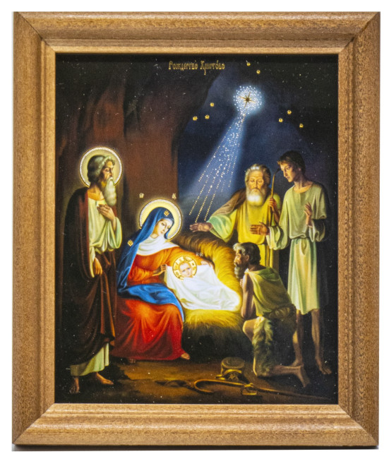 деталь Икона Рождества Христова №4 11х13см деревянная со стеклом