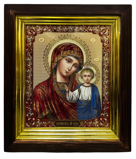 деталь Ikona dřevěná velká 17x20cm Kazanskaja (zlata)