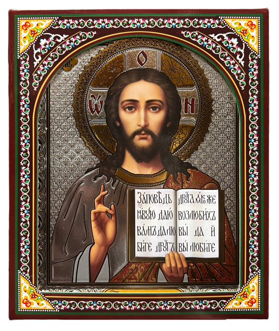 деталь Иконка деревянная Спасатель 15x18см в киоте (серебреный фон)