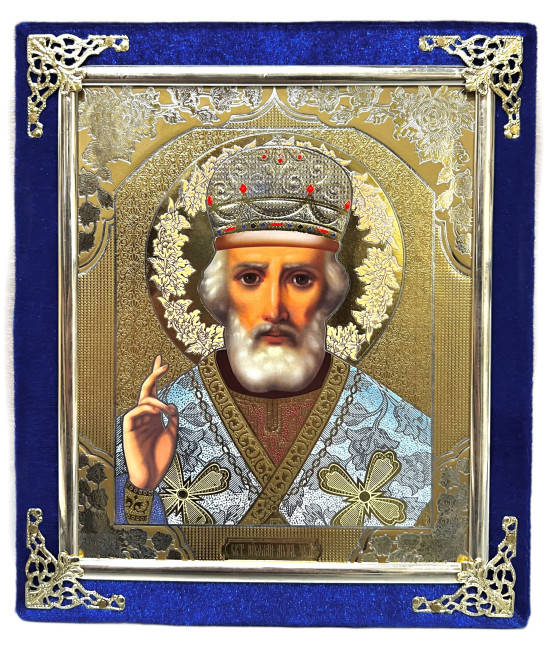 деталь Икона в бархате 15х18см Николай (синяя)