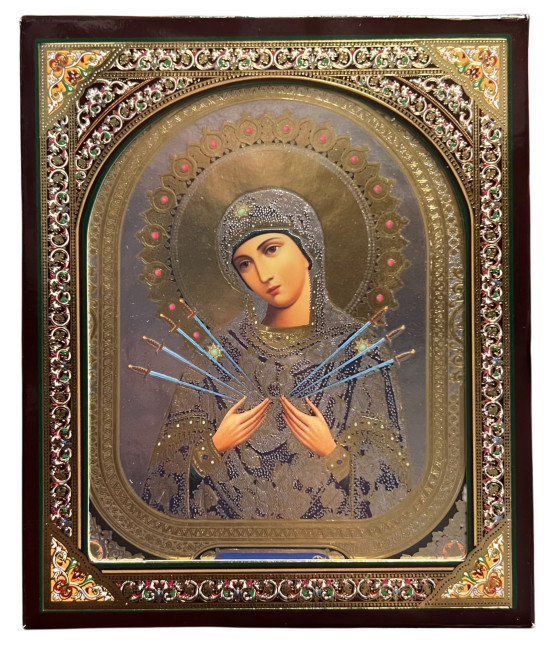 деталь Икона деревянная Семистрельная 10х12см в киоте (серебреный фон)