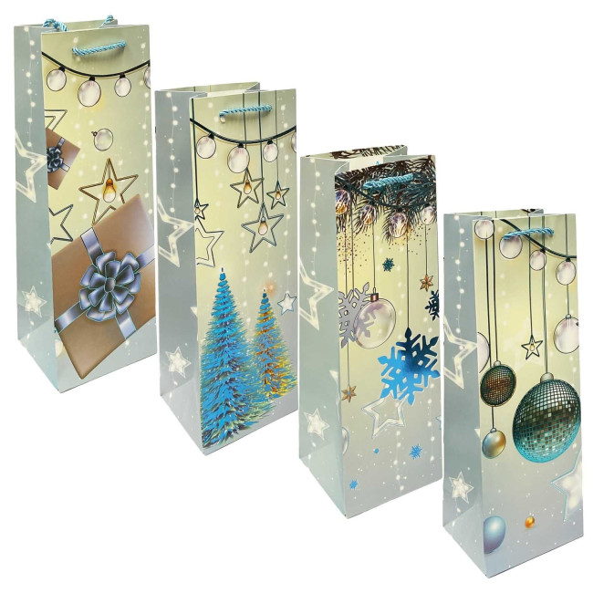 деталь Подарочный пакет для бутылки 35×12см «Микс Новый год» синий