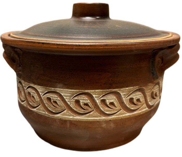 деталь Керамический горшок красная глина 3Л белый орнамент