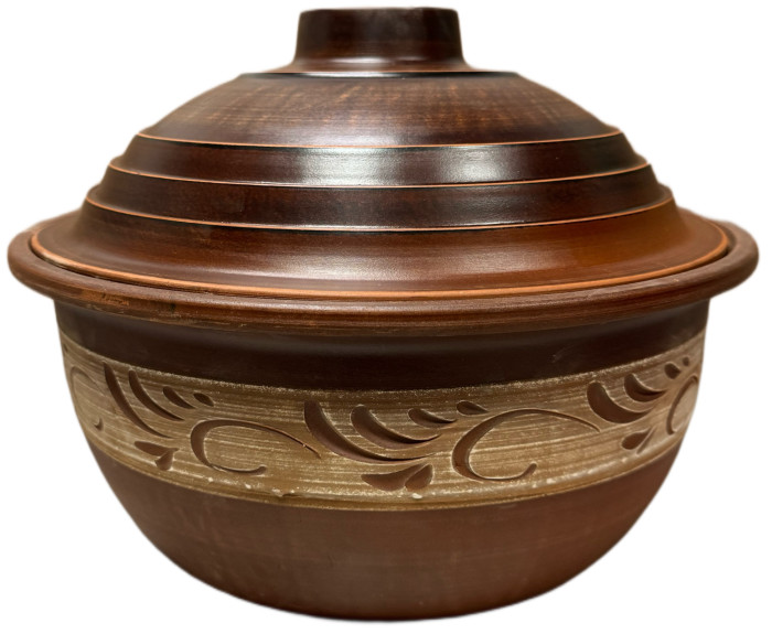 деталь Керамический горшок красная глина 4,5Л орнамент