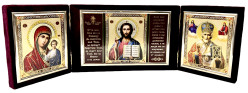Икона в бархате четырехсторонняя Николай и Казанская 12х40см складная